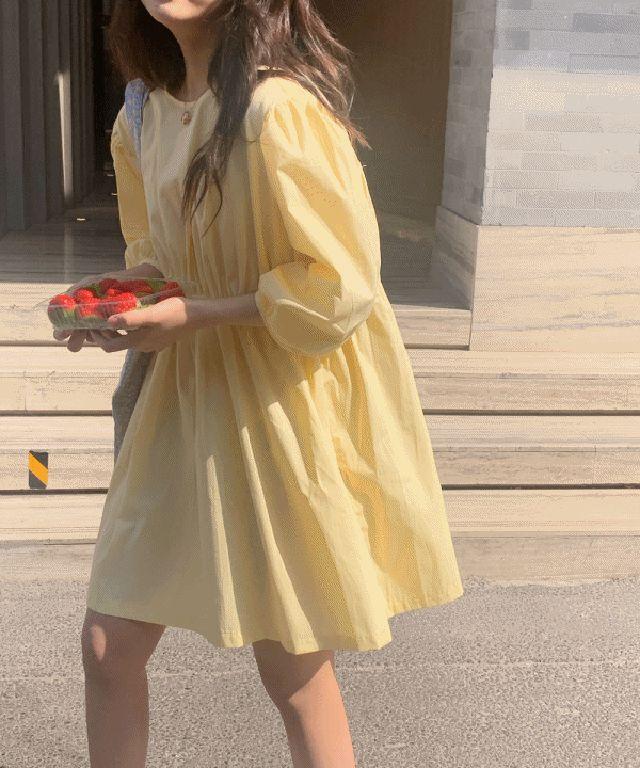 [당일출고] 레몬옐로우 러블리 라운드넥 퍼프 베이비돌 미니원피스