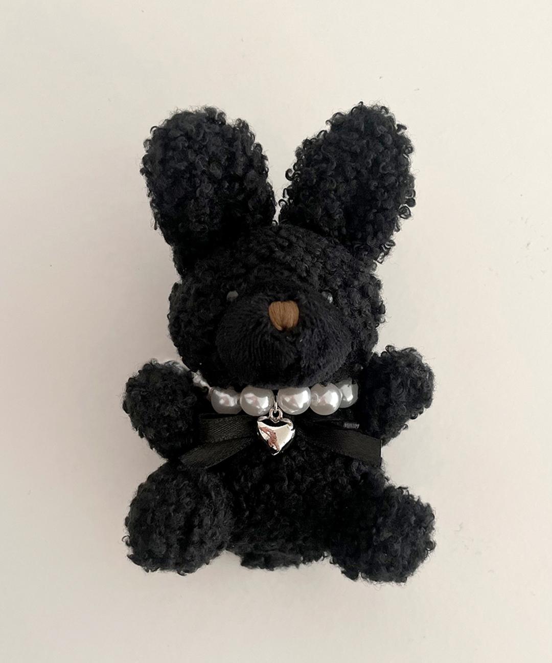 [닷닷 made]실버 하트 목걸이 까망 토끼 인형 키링