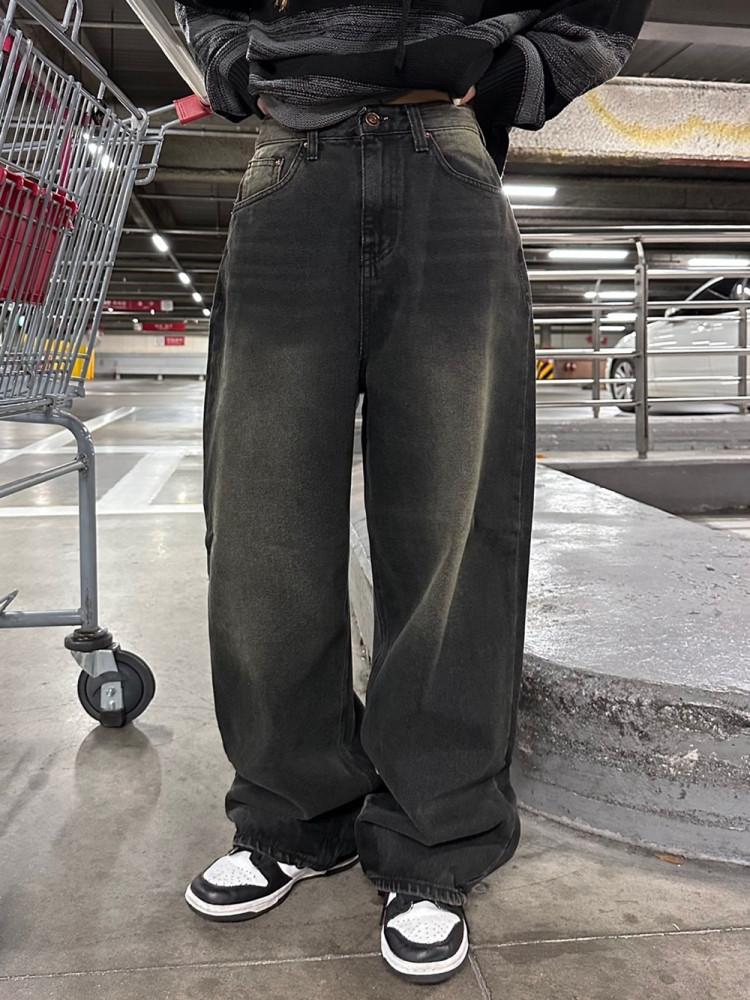 블랙 워싱 데님 팬츠 (2size)