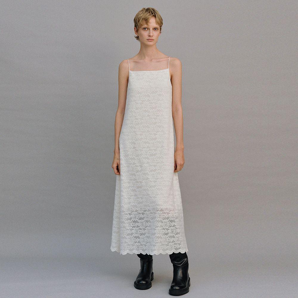 Hairy Lace Sleeveless Dress (Ivory)