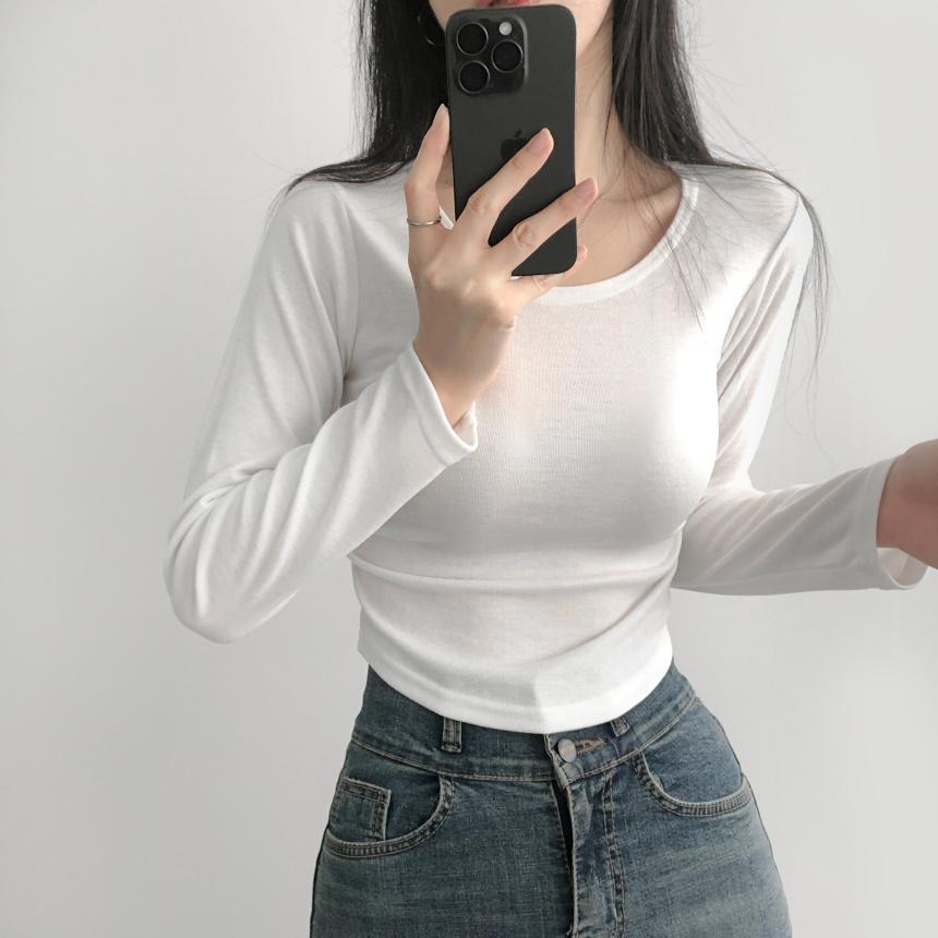 리리의감각 [긴팔ver / 잘록기본템] 가을 이너티로 필수! 옆셔링 크롭 긴팔 티셔츠
