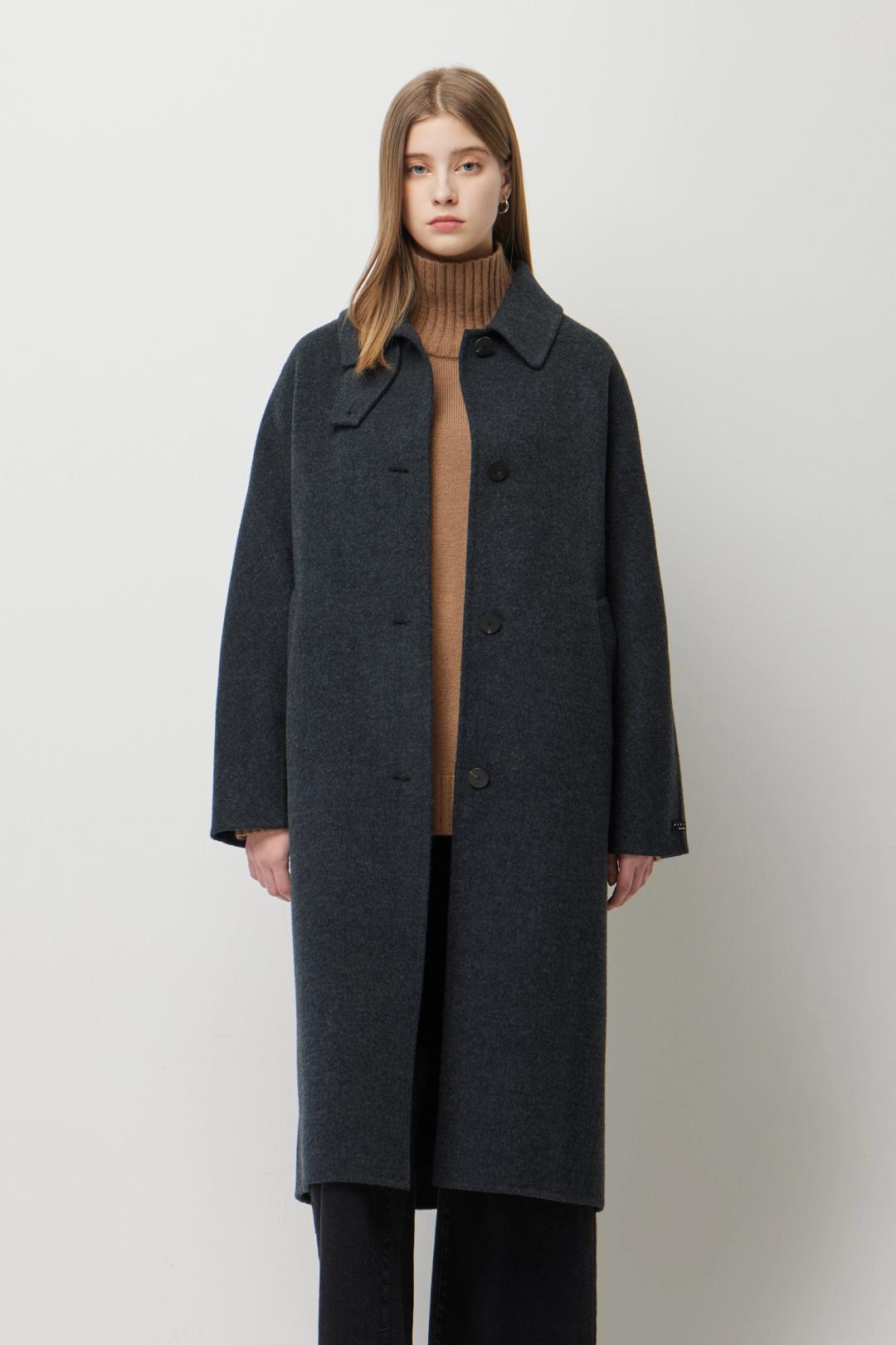 메리 헤링본 싱글 벨티드 롱 코트