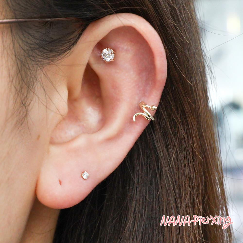 10K GOLD 어센드 스네이크 반링 바벨 금피어싱 & 원터치 링귀걸이