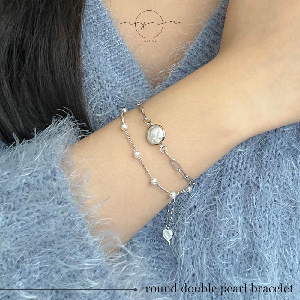 [Best] 라운드 더블 진주 체인 팔찌 (써지컬스틸 체인)