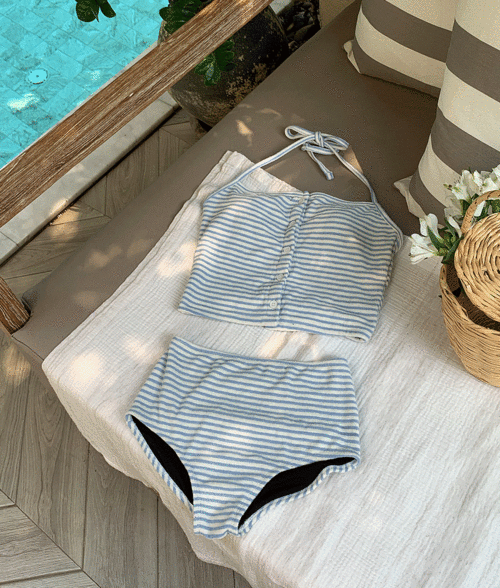 테리스트라이프비키니 2color  데일리룩/러블리/비키니/테리/테리비키니/스윔웨어/수영복/휴양지룩/스트라이프/홀터넥