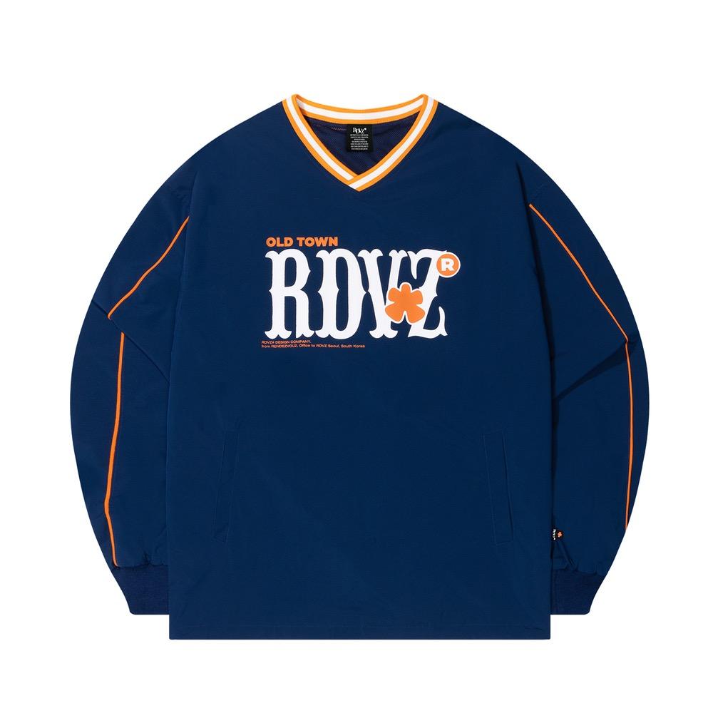 브이넥 파이핑 풀오버 웜업 - 네이비