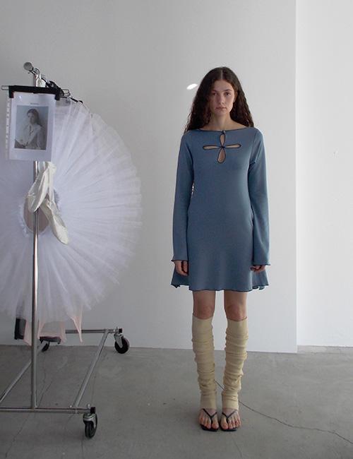 cut out ribbon jersey dress