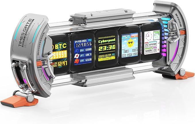 Divoom Times Gate - 사이버펑크 게이밍 설정 디지털 시계, 스마트 앱 컨트롤, Wi-Fi 연결, RGB LED 디스플레이, 맞춤형 대시보드, 게임 룸 및 사무실 장식용 픽셀 아트
