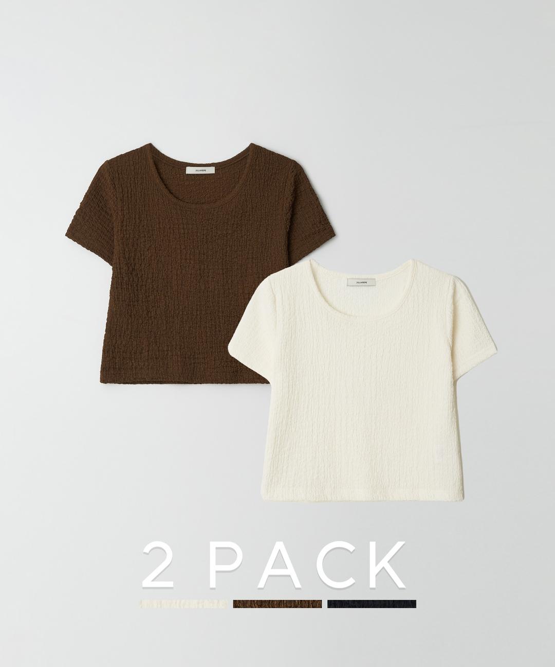 [2PACK] Cropped Crinkle Top