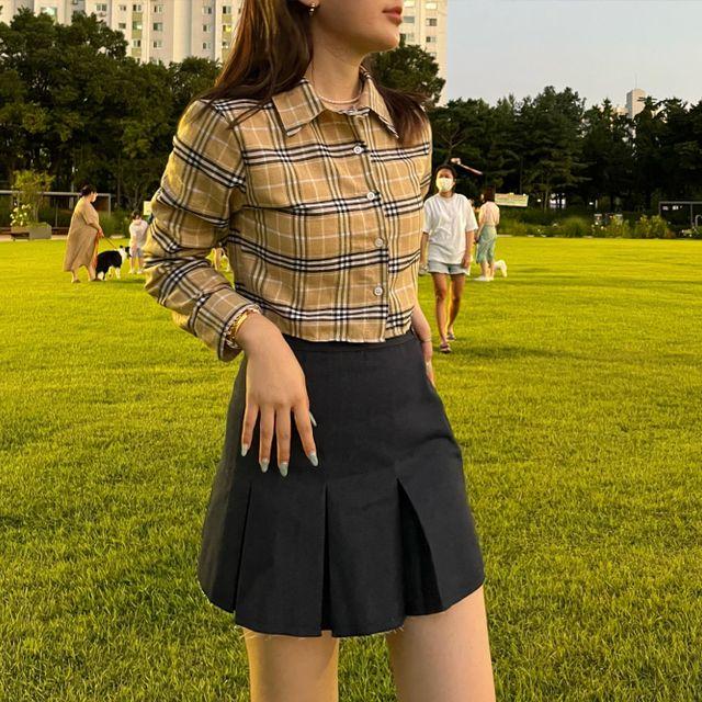 (당일 출고) 틴 크롭 체크 뒷밴딩 셔츠