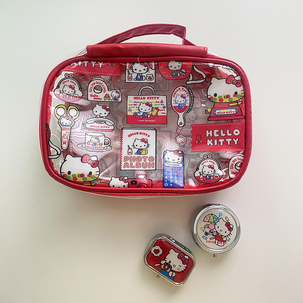 아우라홈 키티 PVC 투명 고양이 패턴 파우치 화장품 메이크업 여행 소품 보관 가방