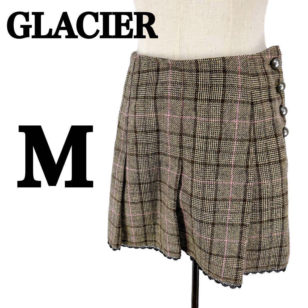 毛30%『GLACIER』グラシア (M) チェック柄ミニスカート 総柄デザイン