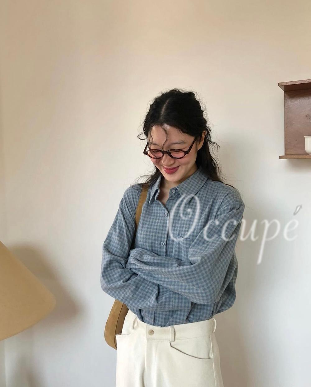 오큐페 [당일발송]웨더 피치 체크 셔츠 (2col) weather 체크남방