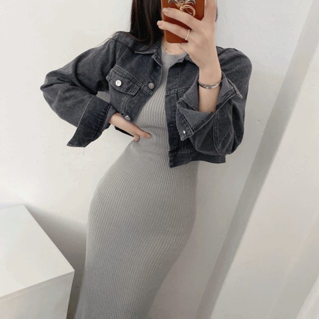 [핏컬러예쁨] 세컨즈 흑청 데님 크롭 숏 청자켓 (1color)