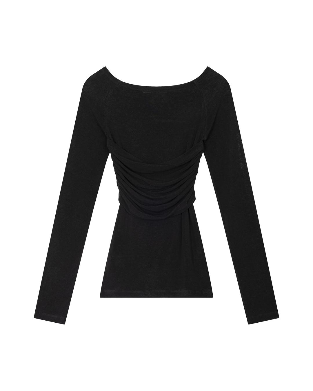 RIBBON OFF-SHOULDER DRAPE TOP, BLACK