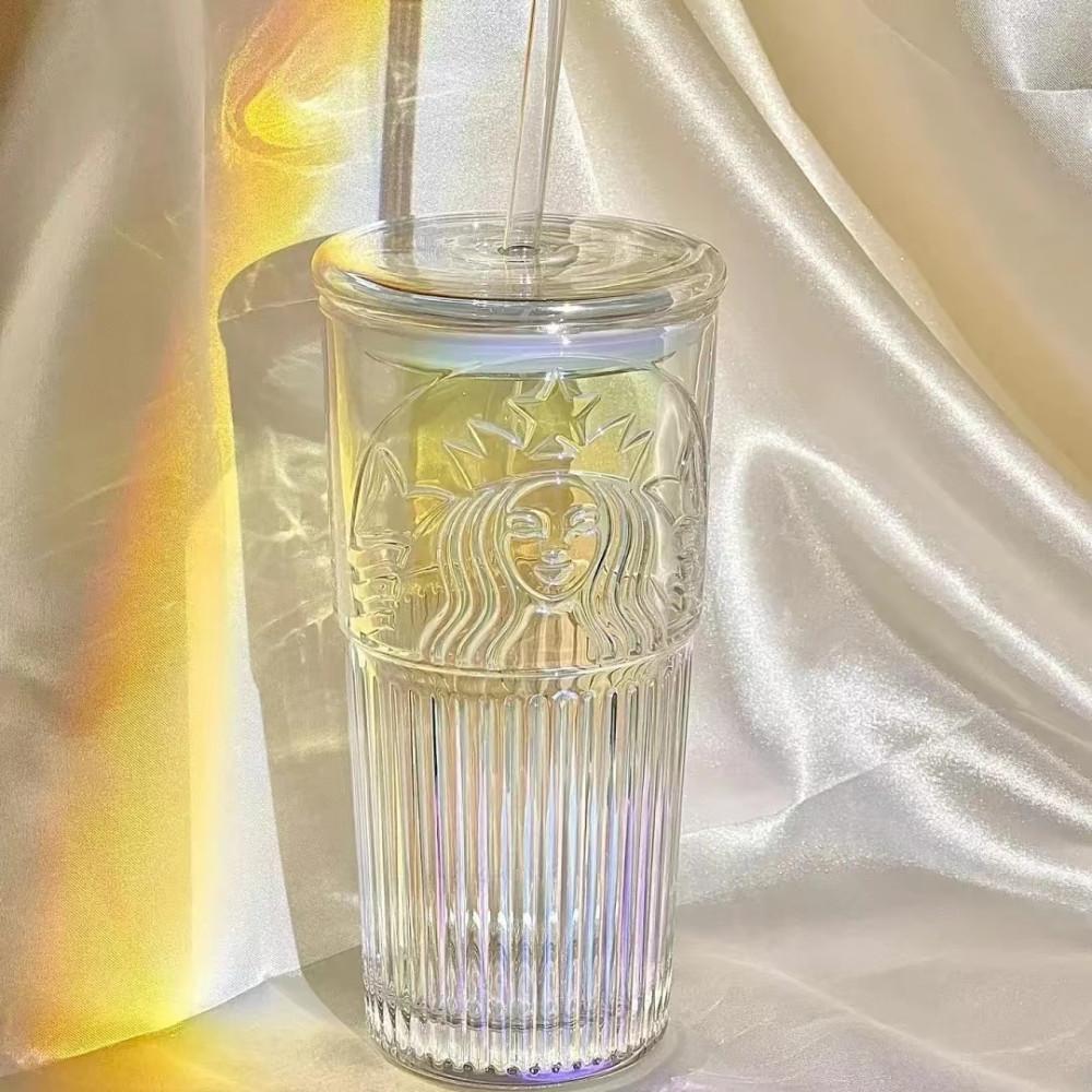 스타벅스 중국 공식몰 크리스마스MD 사이렌로고 오로라 투명 컬러 글라스 빨대컵 550ml 유리 콜드컵