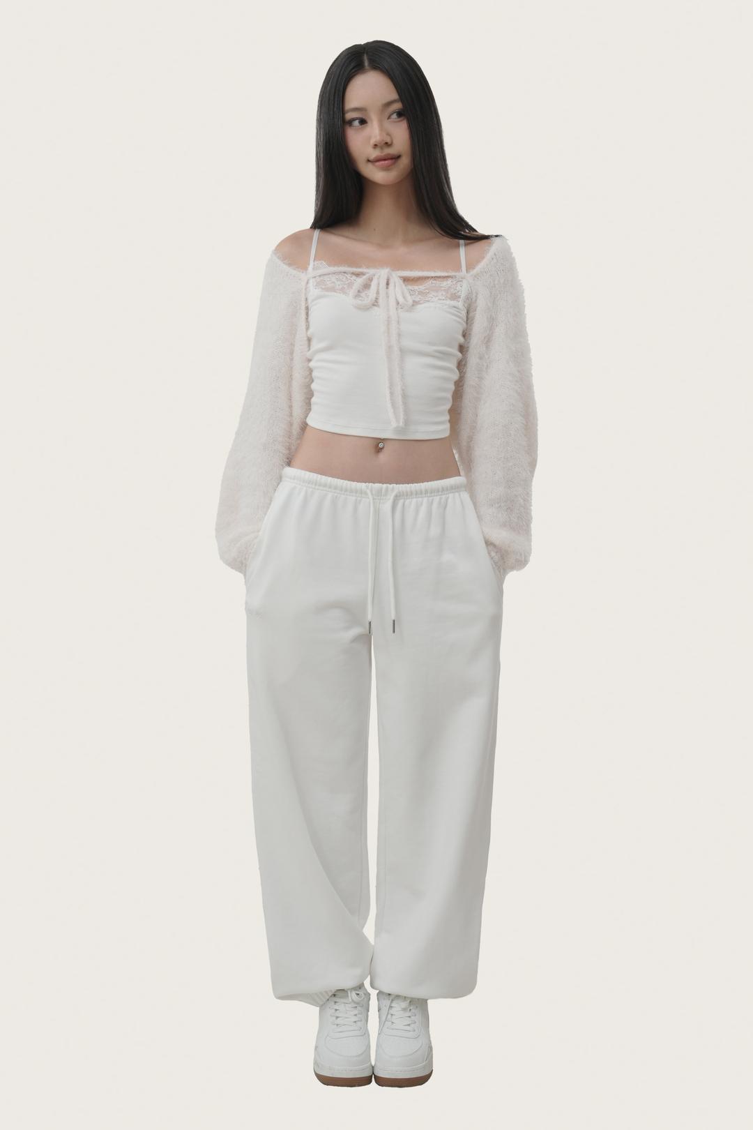 Basic logo string jogger pants, White