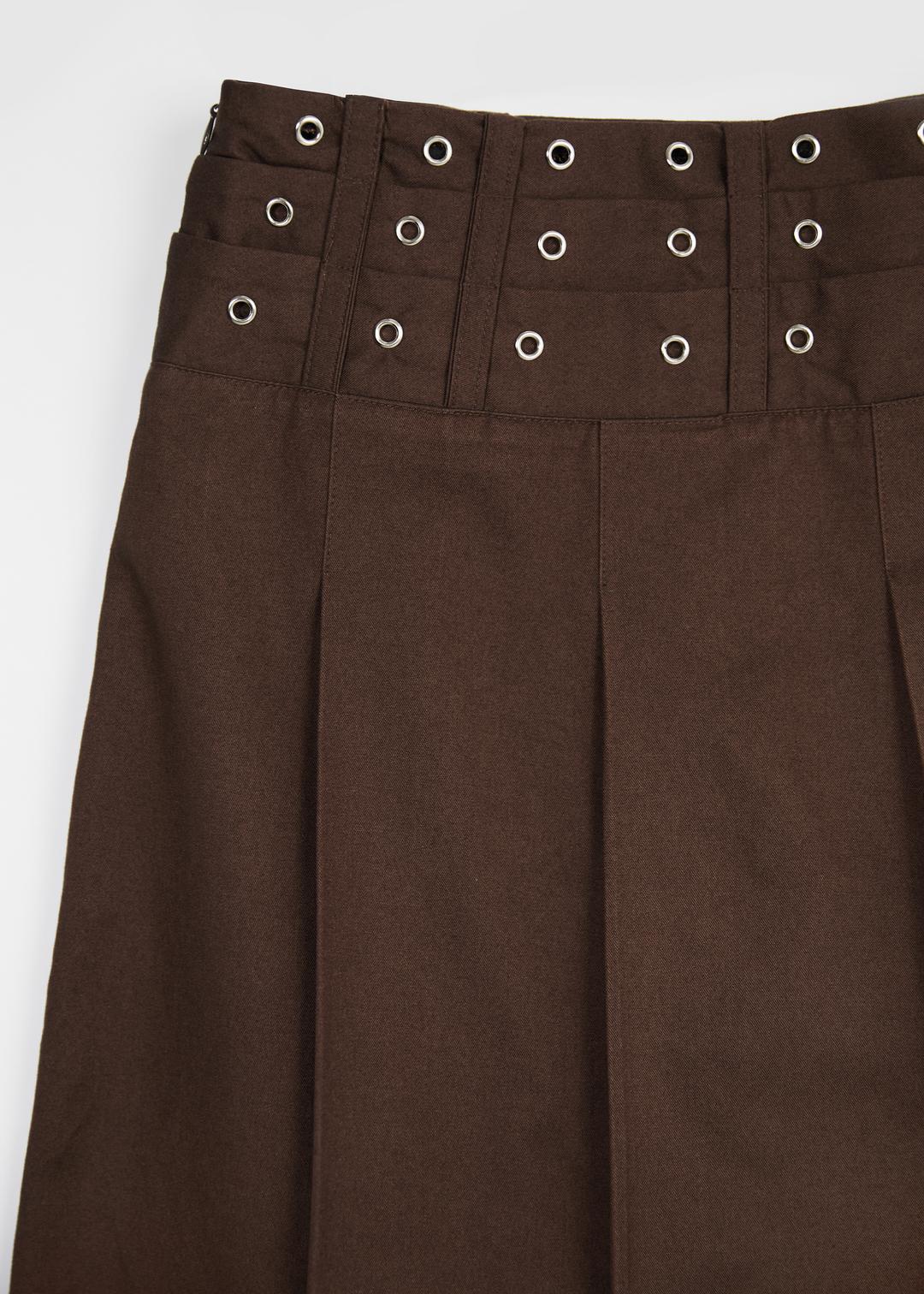 EYELET PLEATS SKIRT - BROWN
