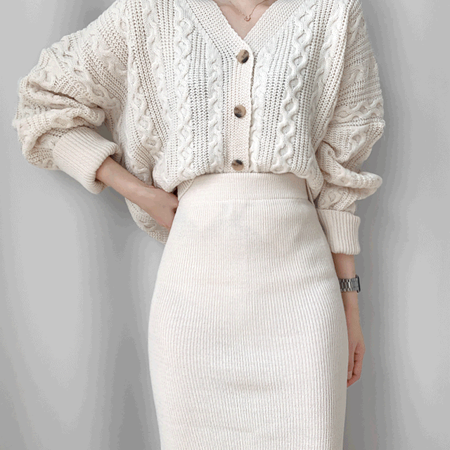 [당일] 꽈배기 니트 가디건 투피스 (4color)