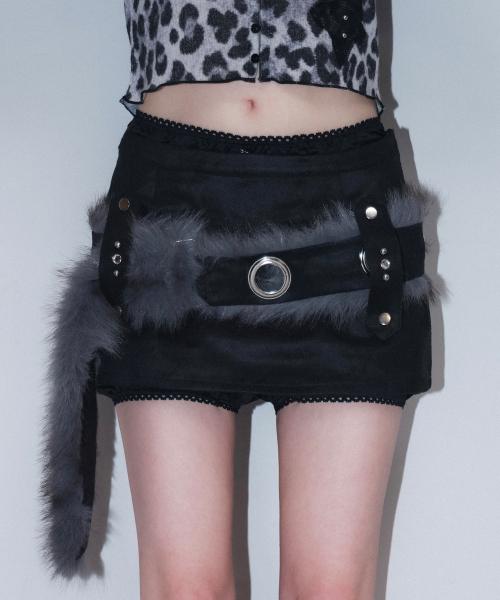 suede satin peek mini sk - black