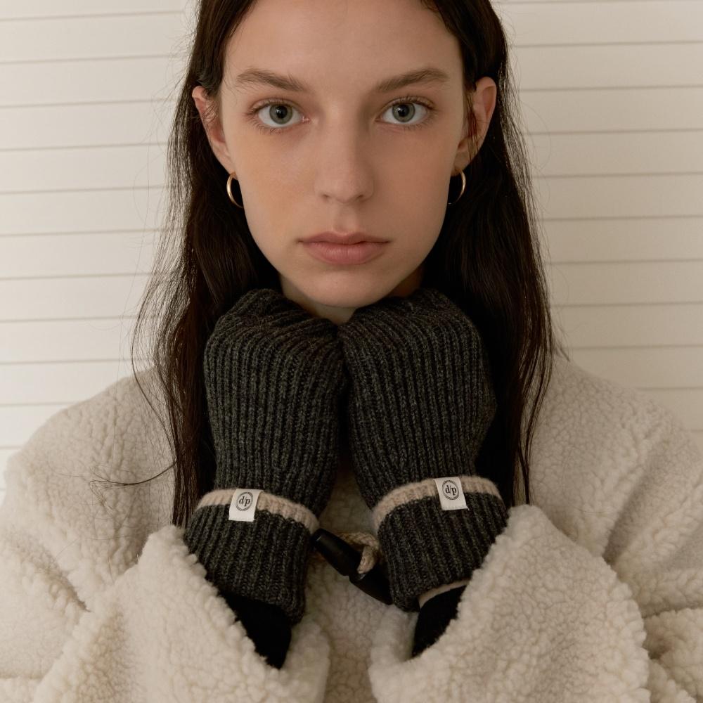 line knit gloves - charcoal