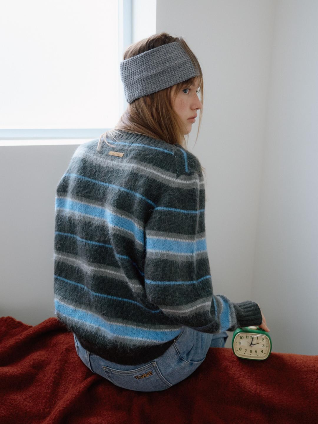 [3차] Hairy Wool Striped Knit (Blue)