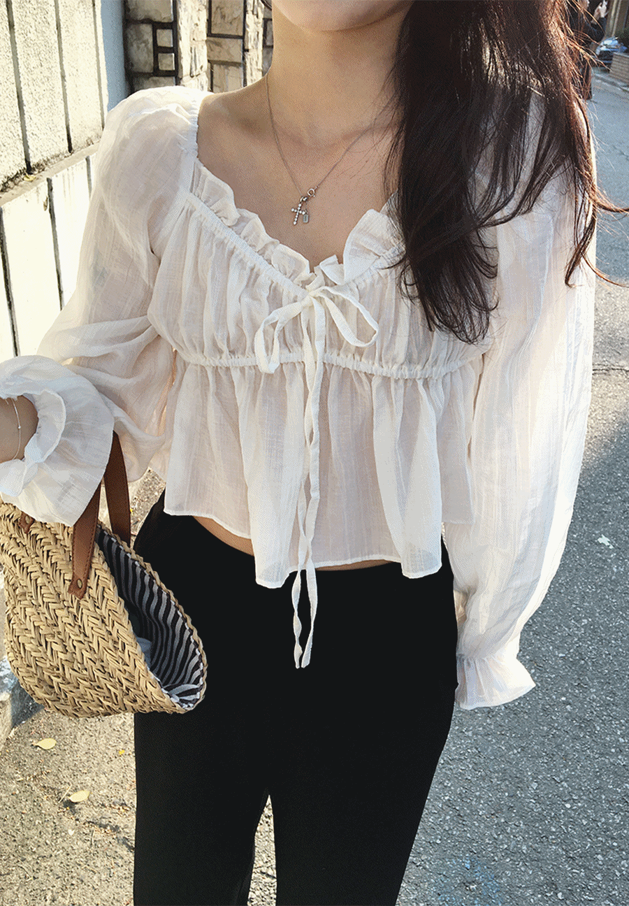 킨즈 투웨이 시스루 오프숄더 블라우스 2color