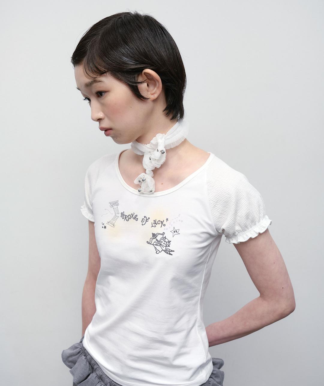 Lucky Puff Sleeve Top [White]