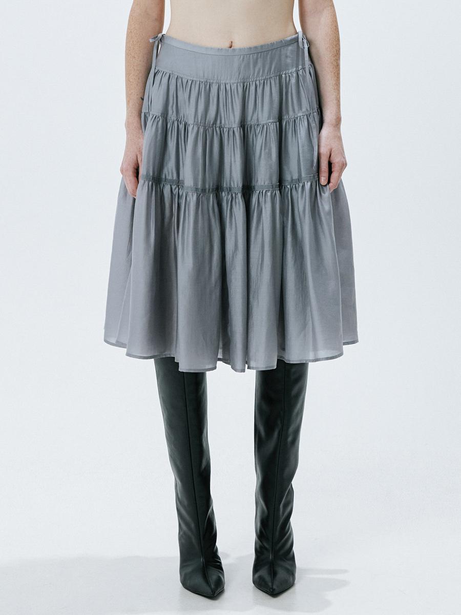 Shirring Ribbon Skirt (Natural Gray)