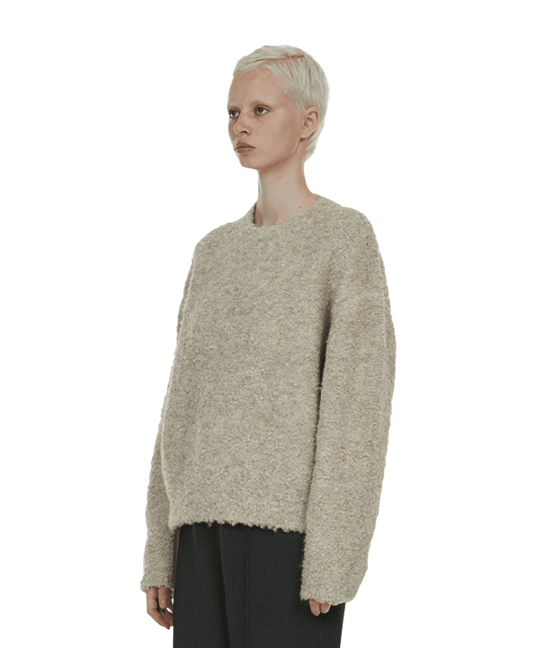 울 부클 오버 라운드 니트_베이지