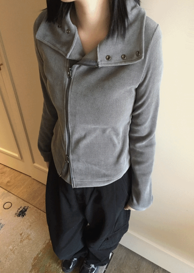 (재진행) 더블 지퍼 빈티지 니트 투웨이 스판 골지 스냅 집업