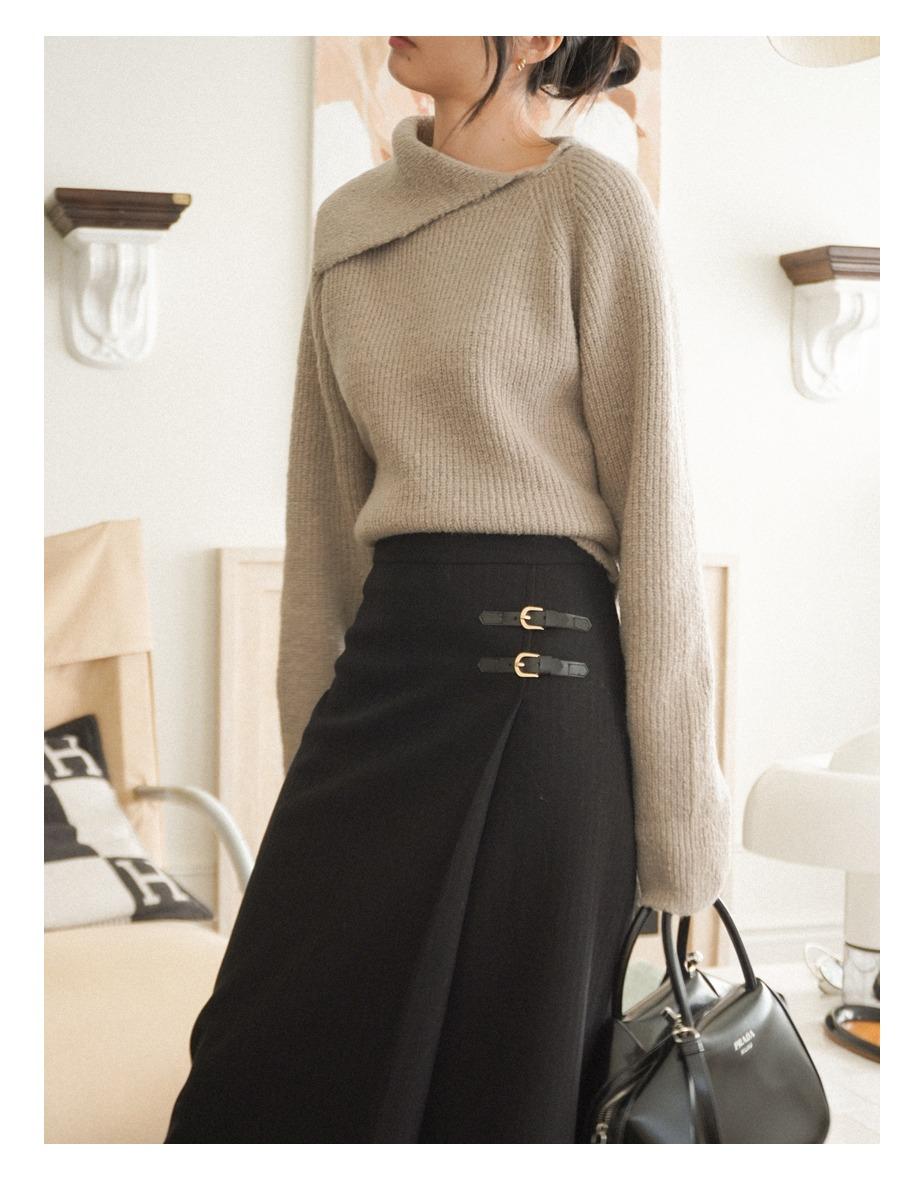 린느 플랩 버클 스커트 [블랙]