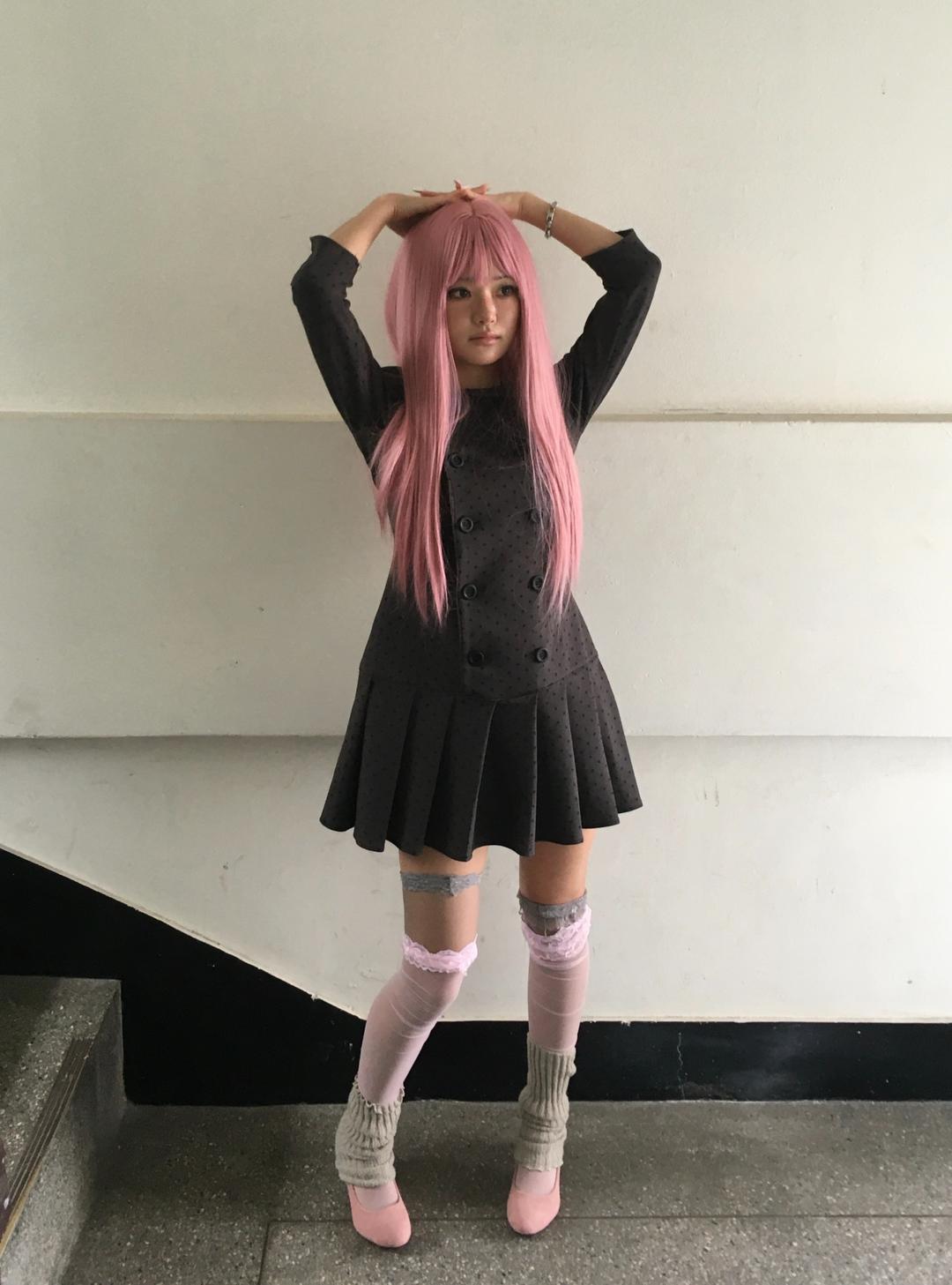 Pleated Button Dress ♪  - Black