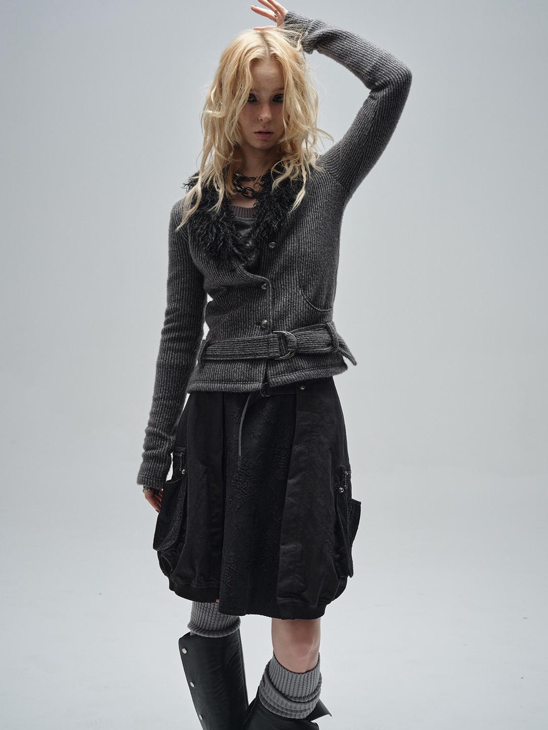 wearAndtear Knit Belt Punk Retro Slim Short Cardigan