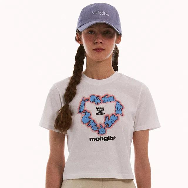 HEART RABBITS CROP TEE (WHITE)