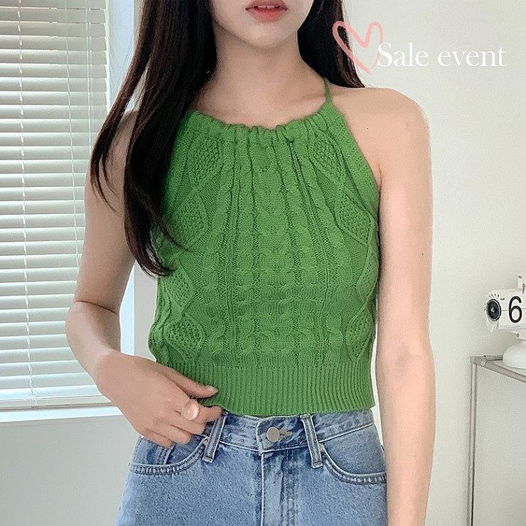 [휴가룩 추천🏖/주문폭주] *당일출고* 홀터넥 꽈배기 트위스트 니트 민소매 나시 크롭 탑 바캉스룩 휴양지룩 썸머 여름휴가 동남아여행  바다 해변 신혼여행 4color