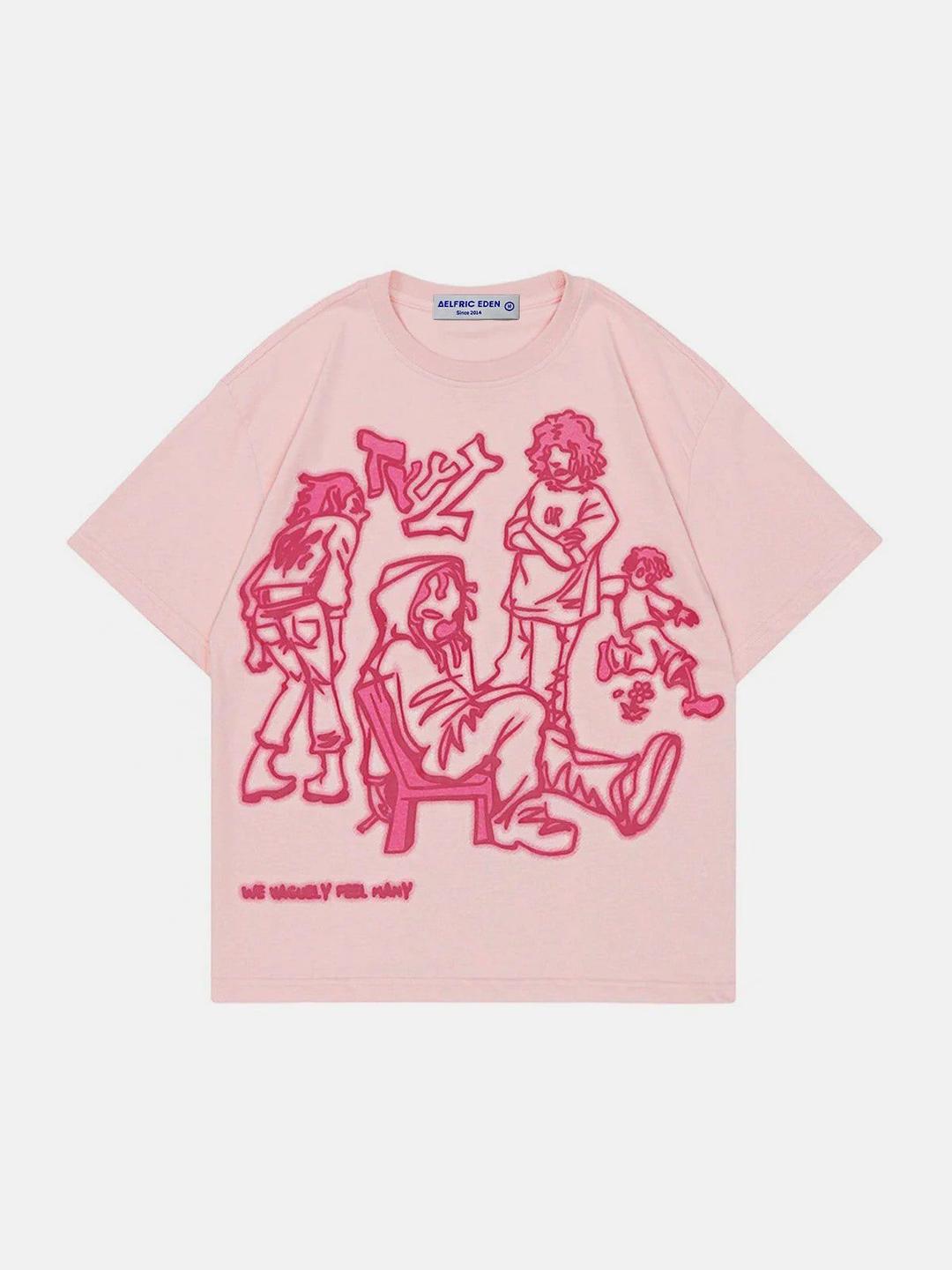 Aelfric Eden Cartoon Line Character Print Tee - Pink / XS