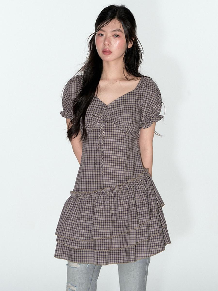 TAKEANAP Sweet Ruffle Gingham Dress