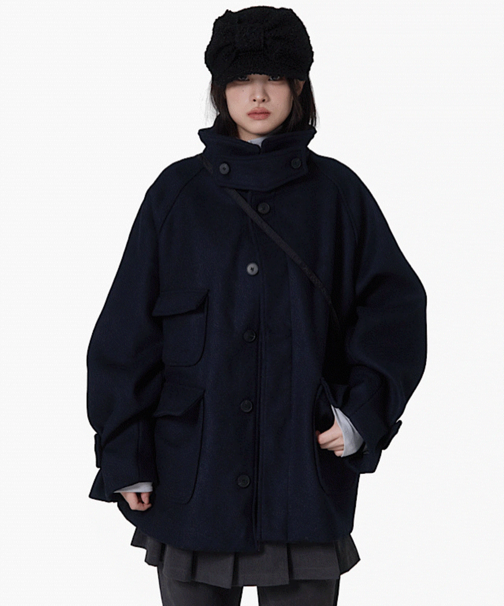 하이넥 비죠 울오버핏 하프코트(3cols)