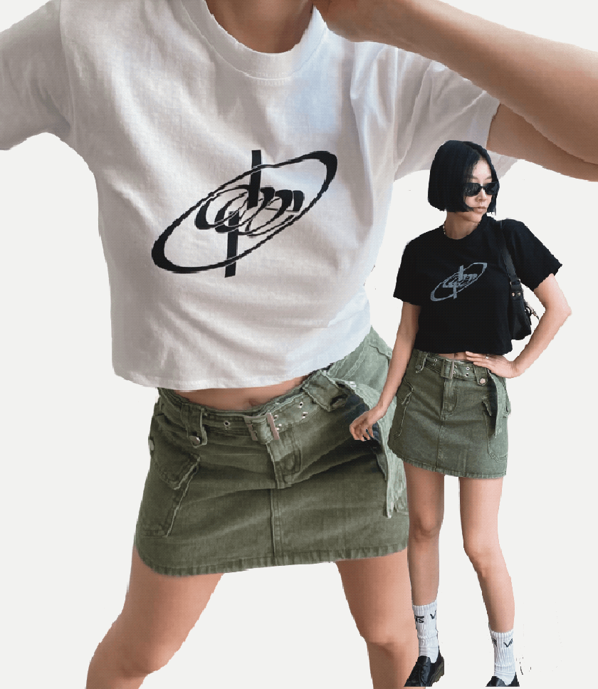 [무배2컬러]디피 프린트 크롭 반팔티