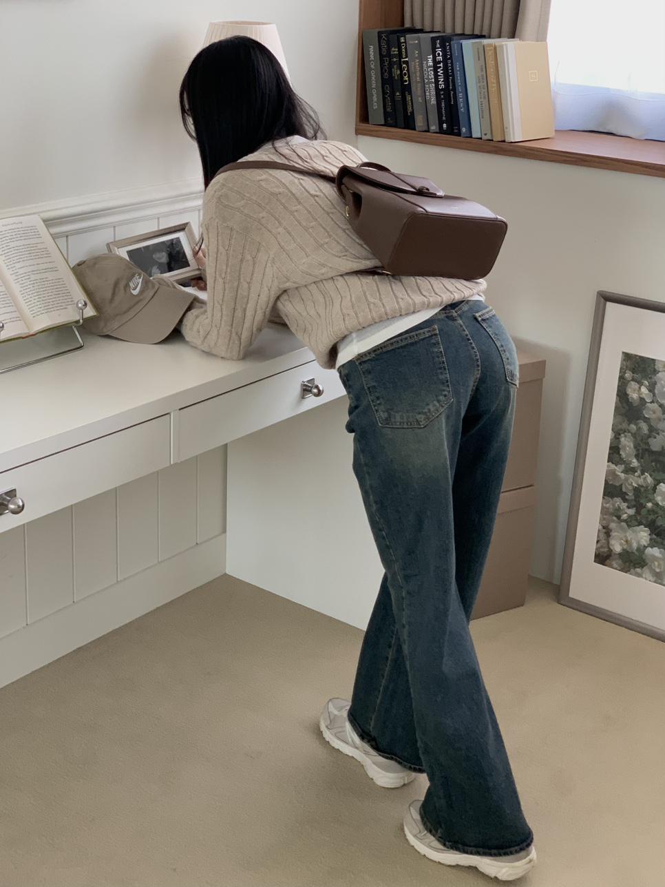 르아느 [키작녀🧚🏻‍♂️/겨울ver추가/MDpick✨] 그렌 청바지 세미와이드 일자 밴딩 진청 바지