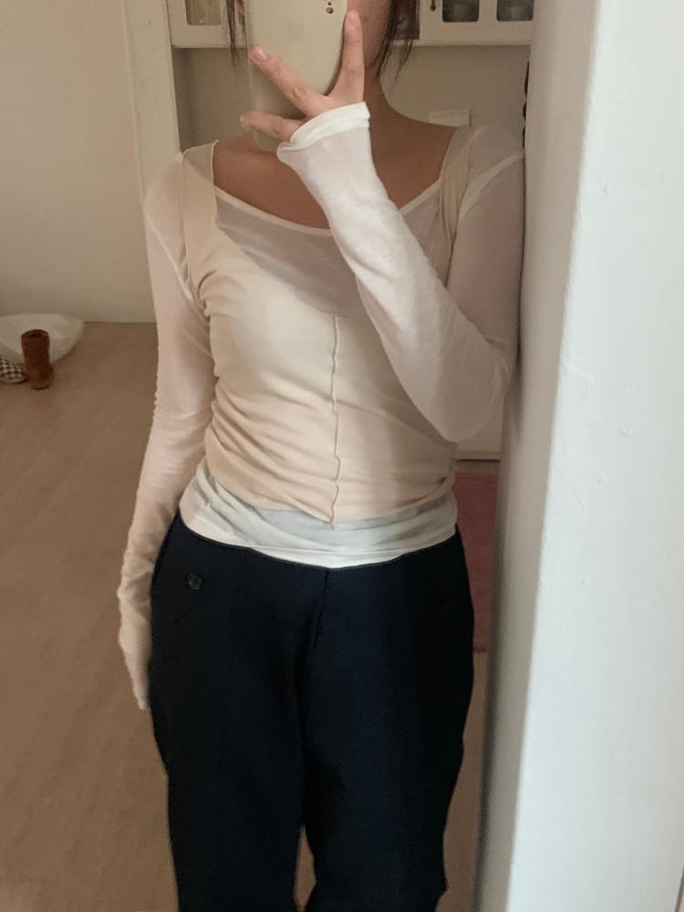 레이어드 물결 나시 티셔츠 세트 (2color)