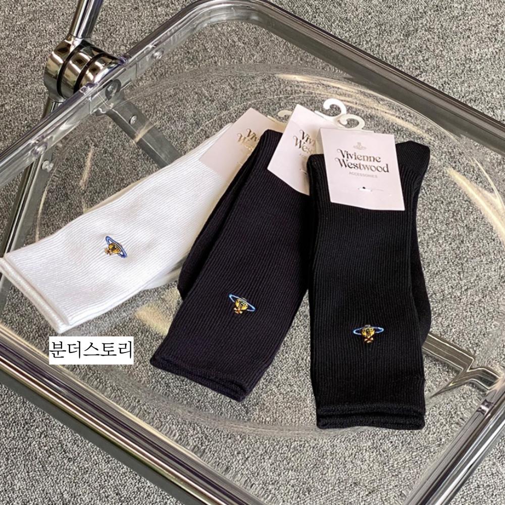 비비안웨스트우드 원포인트 ORB 플레인 크루 하이 삭스 리브 니삭스 양말 3종