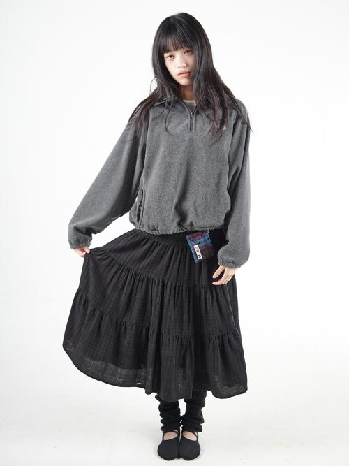 투웨이 버튼 셔링 스커트 2way Button Shirring Skirt (Black Check)