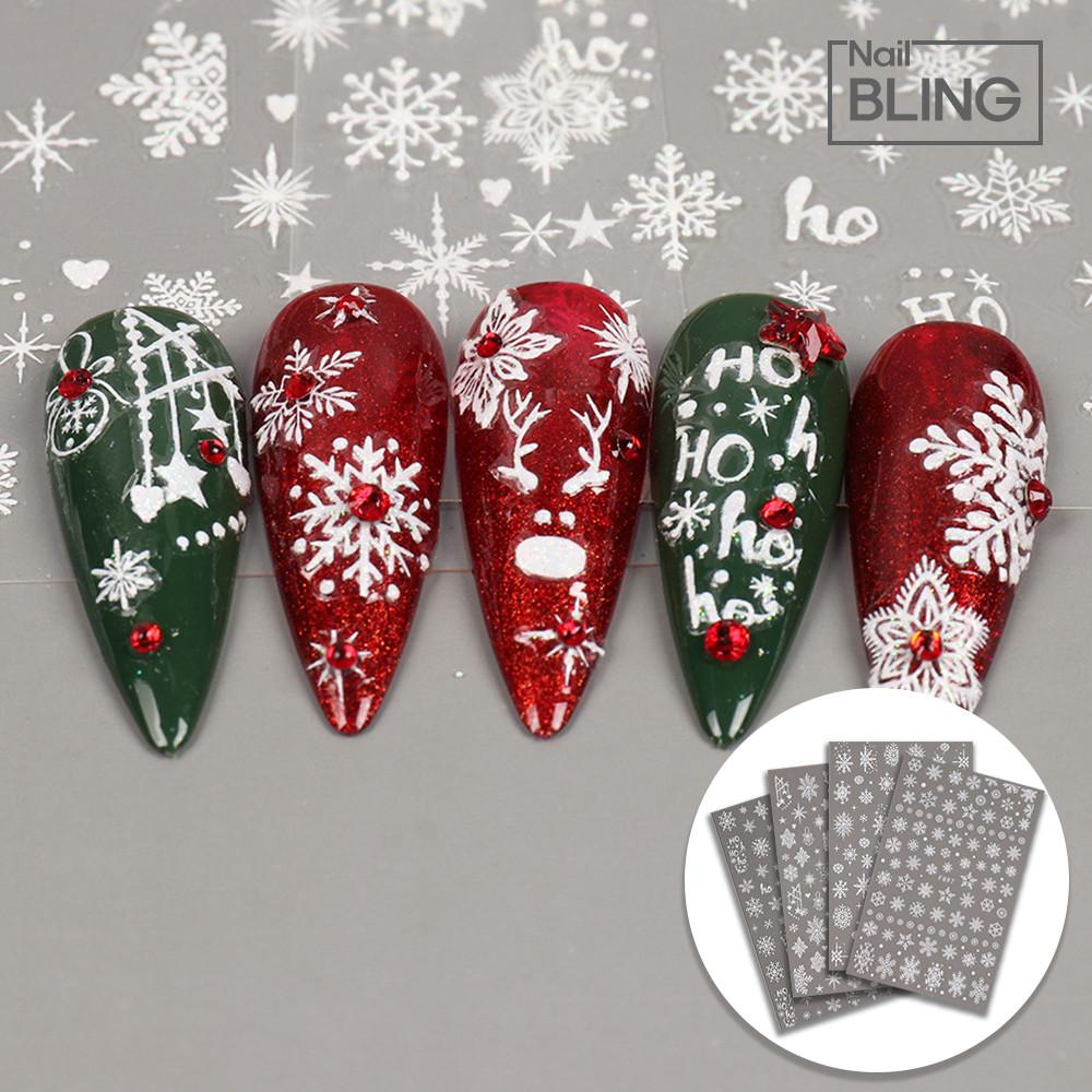 크리스마스 화이트 눈꽃 네일스티커 F894