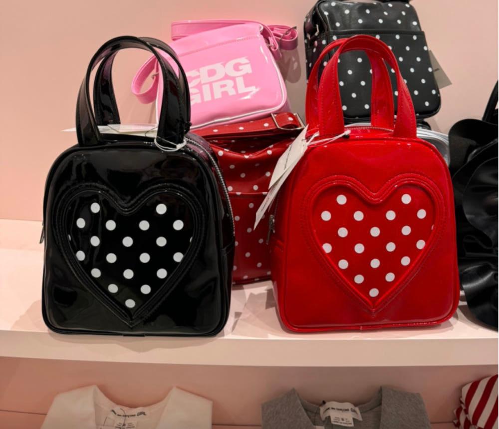 꼼데가르송걸 하트 도트 미니 토트백