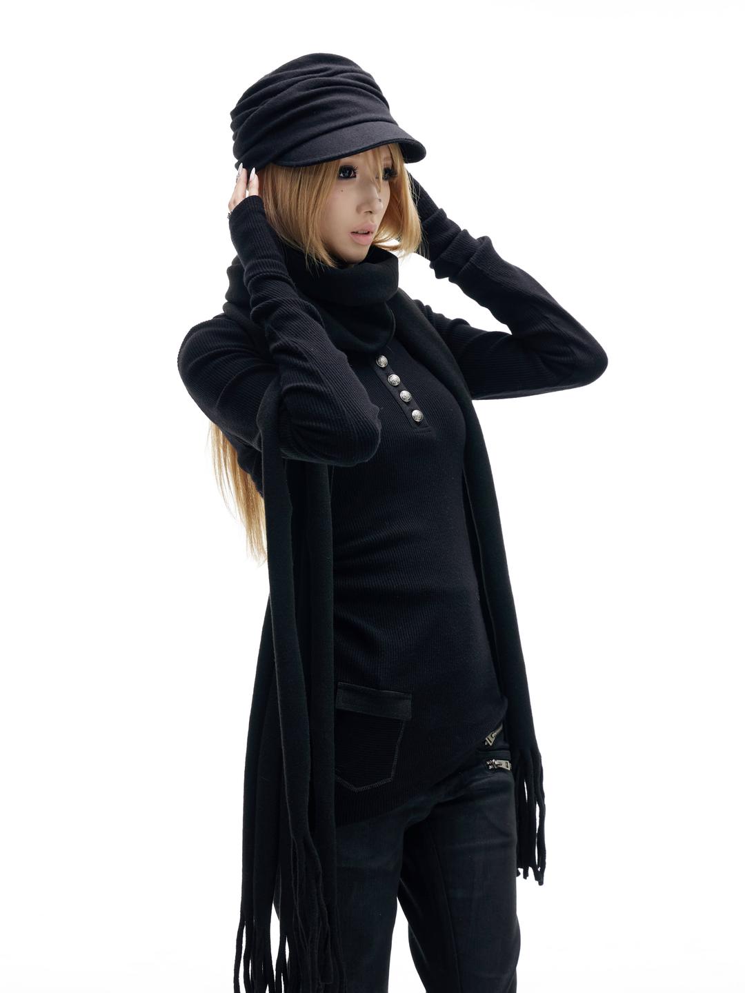 FreeOxygen Black Fringe Tassel Long Scarf