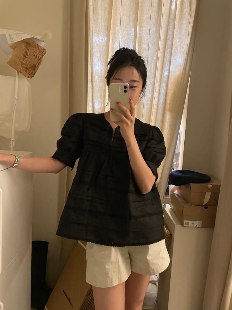 (블랙) 레이디 린넨 블라우스