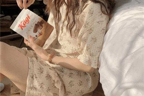 로미 플라워 요루면 프릴 반팔 여름 파자마 세트