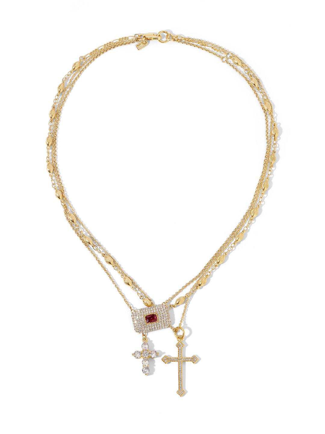 The Ellis Cross Necklace - Ruby / Layered / One Size